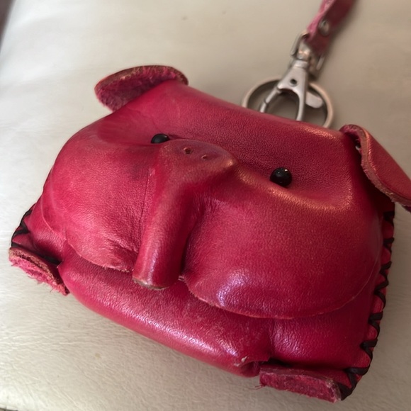 Leather Piggy Coin Key Ring Dark Pink Just Adorable-Handmade - Picture 8 of 12